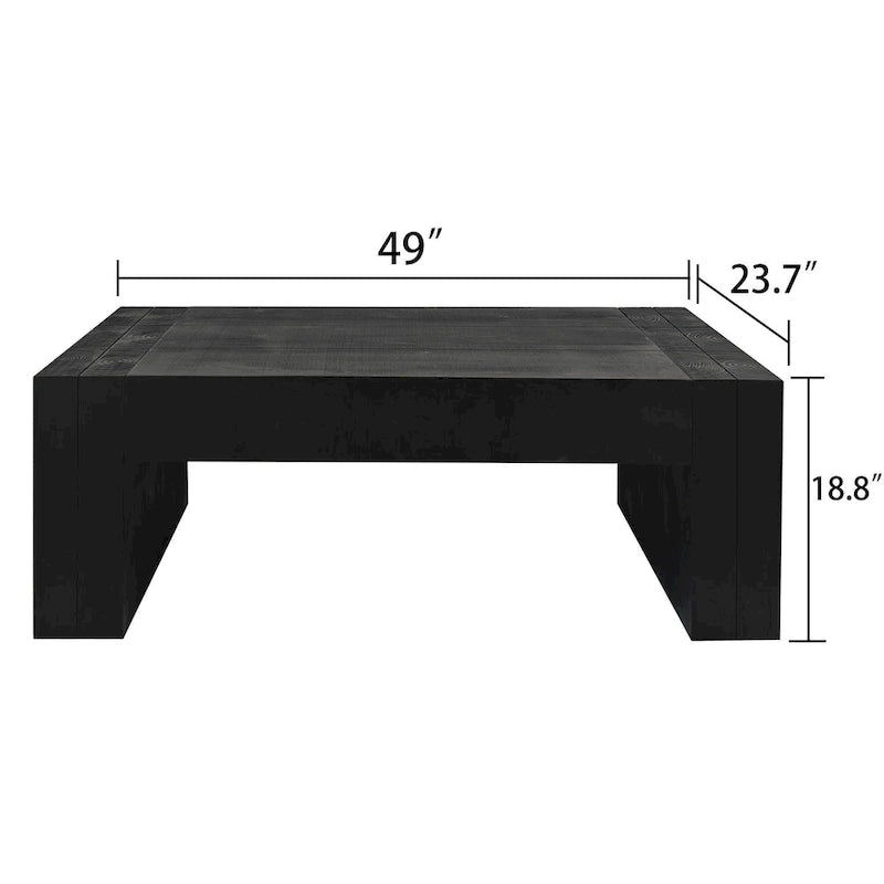 Table basse rectangulaire rustique en bois massif noir et bois