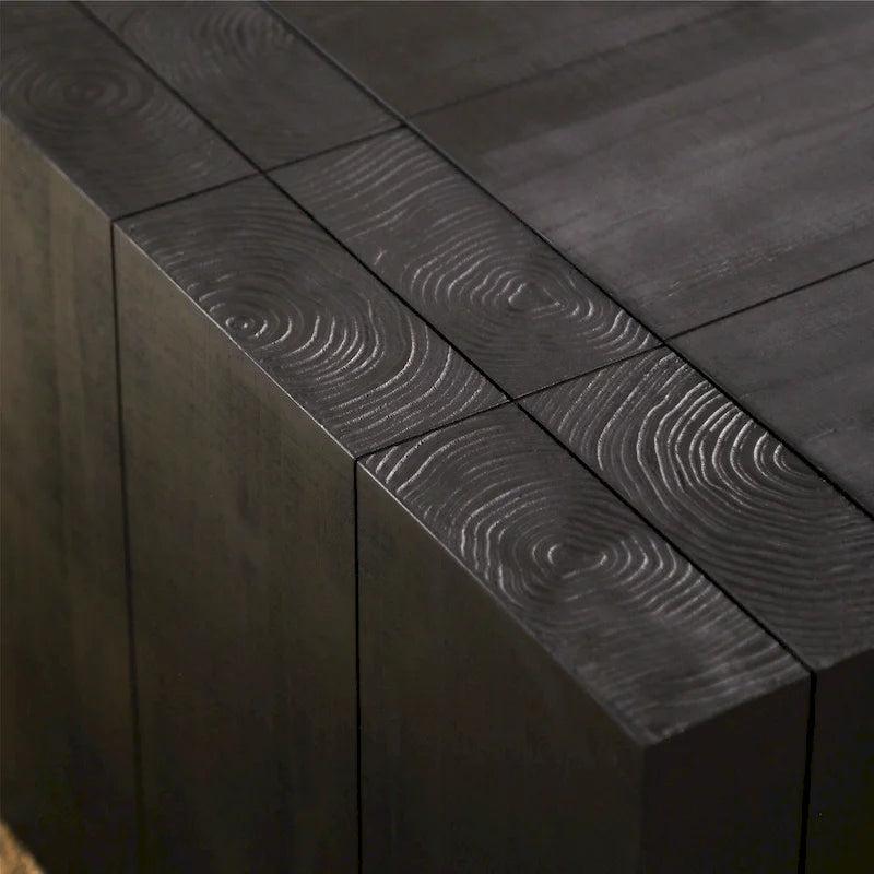Table basse rectangulaire rustique en bois massif noir et bois