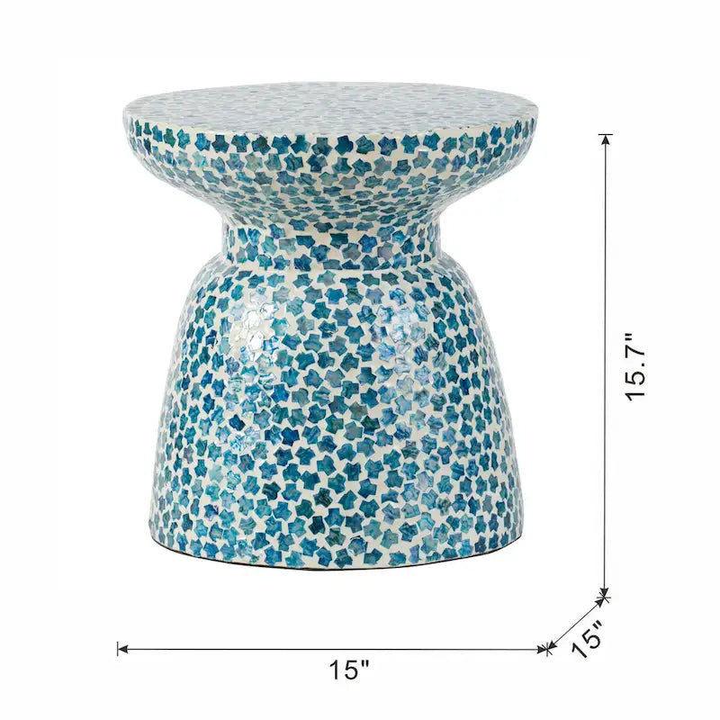 Tabouret / Table d'appoint Capiz Mosaïque Bleu Perle et Blanc, 1 personne