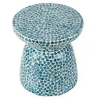 Tabouret / Table d'appoint Capiz Mosaïque Bleu Perle et Blanc, 1 personne