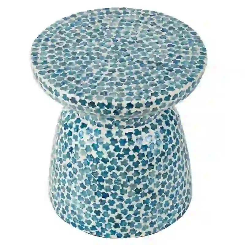 Tabouret / Table d'appoint Capiz Mosaïque Bleu Perle et Blanc, 1 personne