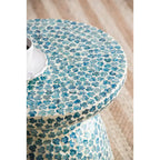Tabouret / Table d'appoint Capiz Mosaïque Bleu Perle et Blanc, 1 personne