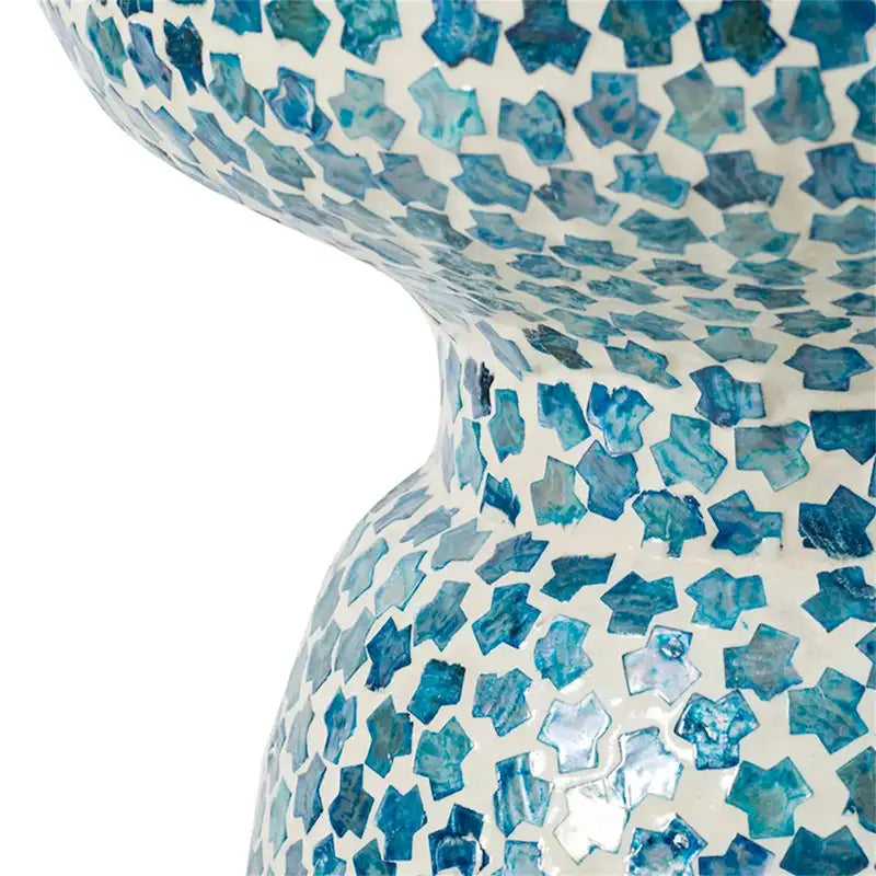 Tabouret / Table d'appoint Capiz Mosaïque Bleu Perle et Blanc, 1 personne