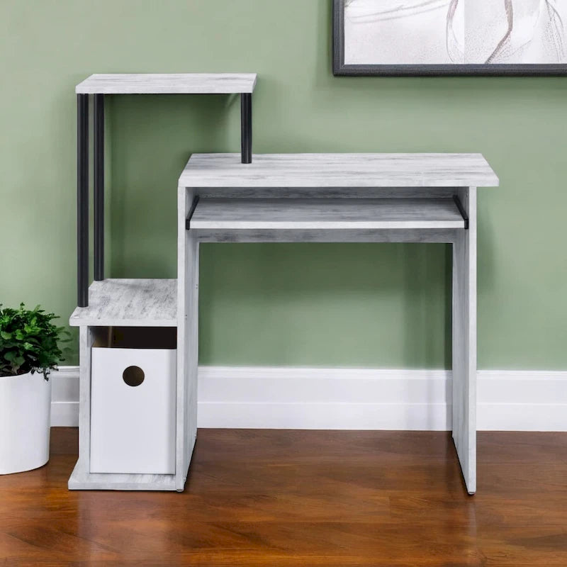Bureau d'ordinateur individuel rectangulaire ivoire avec tiroir à clavier