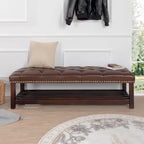 Banc de rangement capitonné avec garniture cloutée et étagère - Marron foncé/noir - 1 personne