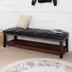Banc de rangement capitonné avec garniture cloutée et étagère - Marron foncé/noir - 1 personne