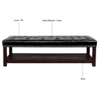 Banc de rangement capitonné avec garniture cloutée et étagère - Marron foncé/noir - 1 personne