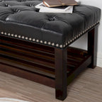 Banc de rangement capitonné avec garniture cloutée et étagère - Marron foncé/noir - 1 personne