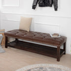 Banc de rangement capitonné avec garniture cloutée et étagère - Marron foncé/noir - 1 personne