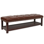 Banc de rangement capitonné avec garniture cloutée et étagère - Marron foncé/noir - 1 personne