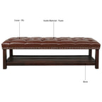 Banc de rangement capitonné avec garniture cloutée et étagère - Marron foncé/noir - 1 personne