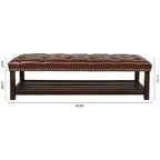 Banc de rangement capitonné avec garniture cloutée et étagère - Marron foncé/noir - 1 personne