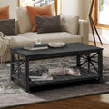 Table basse rustique en bois, Noir/marron antique, Étagère ouverte en X, 2 places