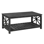 Table basse rustique en bois, Noir/marron antique, Étagère ouverte en X, 2 places