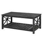 Table basse rustique en bois, Noir/marron antique, Étagère ouverte en X, 2 places