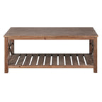 Table basse rustique en bois, Noir/marron antique, Étagère ouverte en X, 2 places