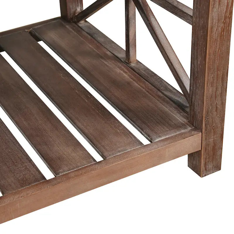Table basse rustique en bois, Noir/marron antique, Étagère ouverte en X, 2 places