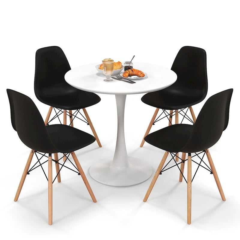 Ensemble de salle à manger rond 5 pièces avec 4 chaises, couleurs noir/blanc/naturel, 4 places