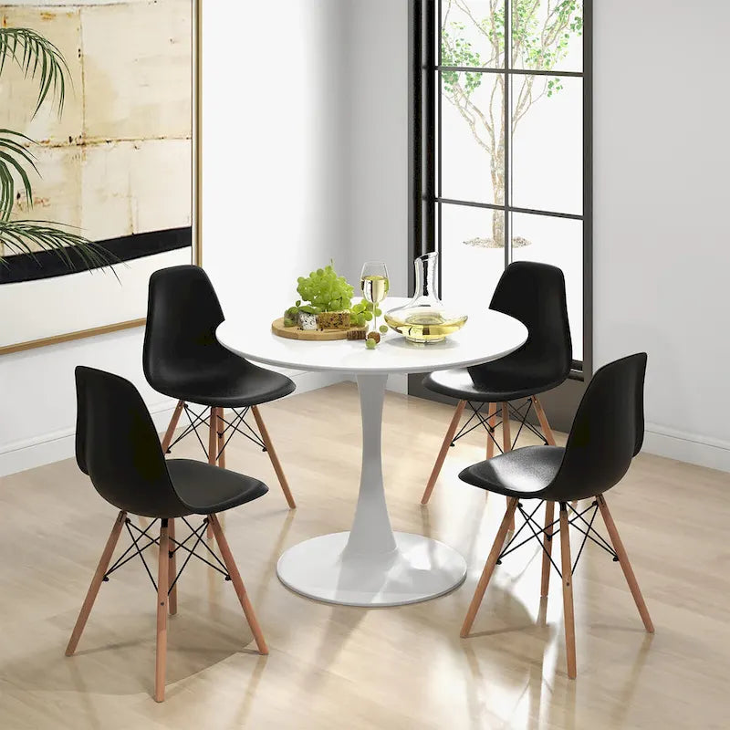 Ensemble de salle à manger rond 5 pièces avec 4 chaises, couleurs noir/blanc/naturel, 4 places