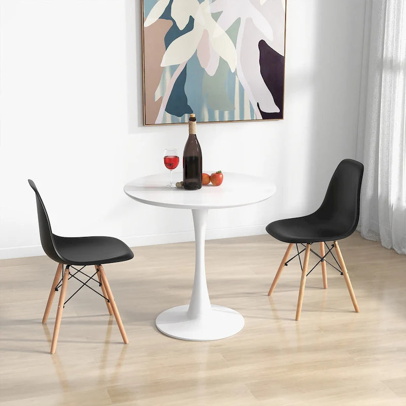 Ensemble de salle à manger rond 5 pièces avec 4 chaises, couleurs noir/blanc/naturel, 4 places