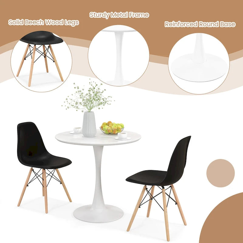 Ensemble de salle à manger rond 5 pièces avec 4 chaises, couleurs noir/blanc/naturel, 4 places