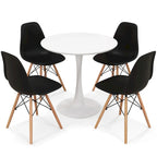 Ensemble de salle à manger rond 5 pièces avec 4 chaises, couleurs noir/blanc/naturel, 4 places