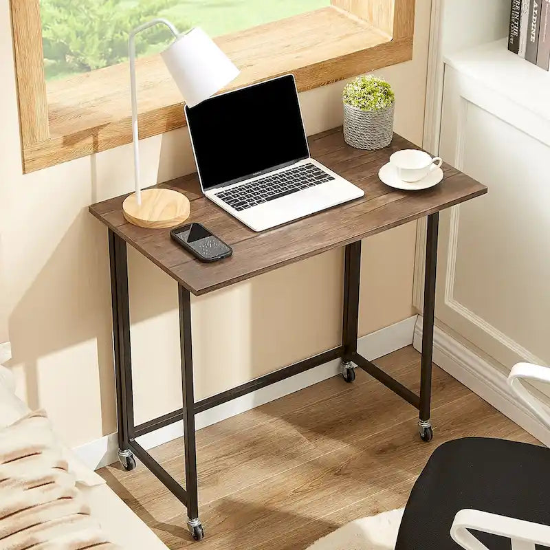 Bureau pliable roulant marron, 80 cm, 1 personne