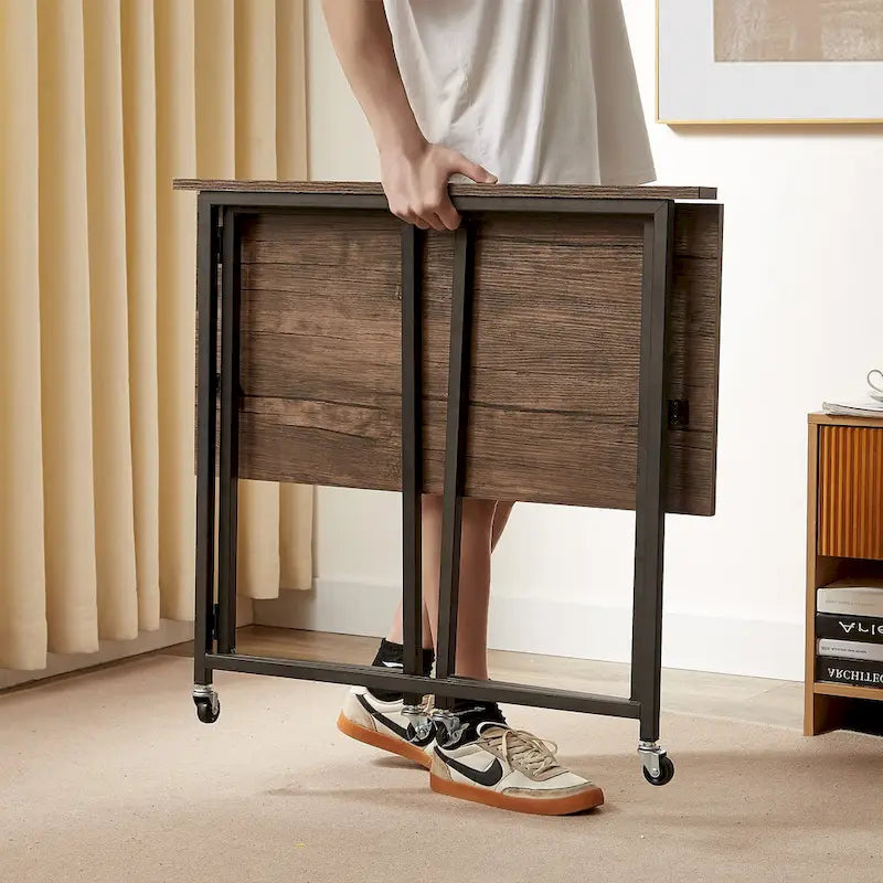 Bureau pliable roulant marron, 80 cm, 1 personne