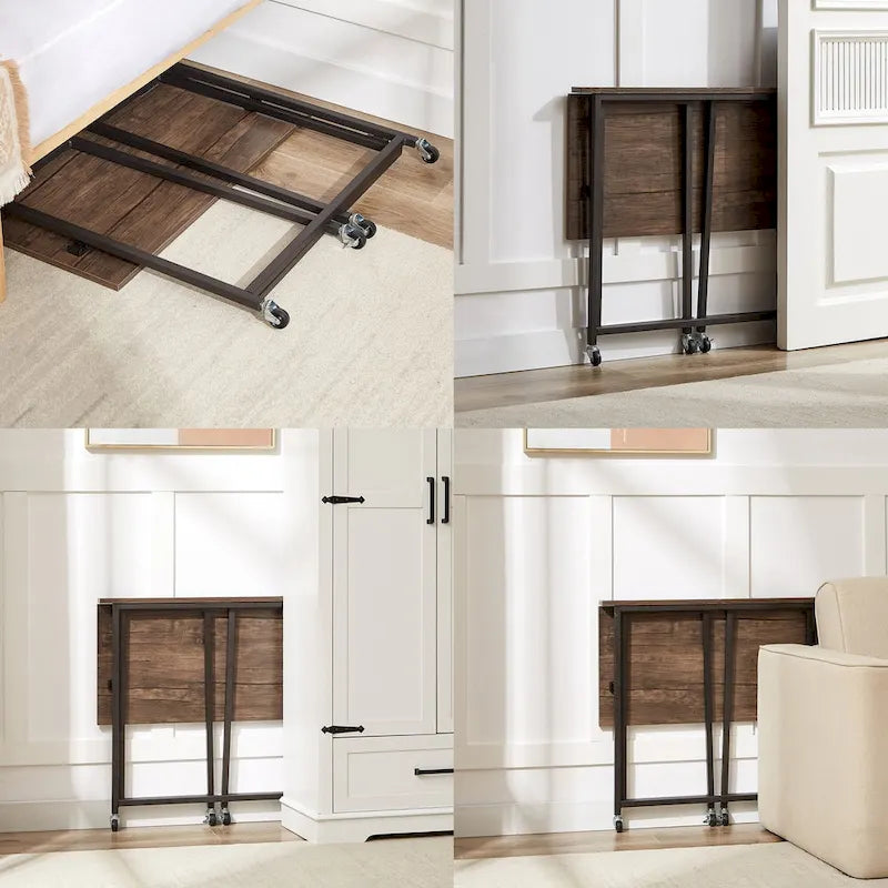 Bureau pliable roulant marron, 80 cm, 1 personne