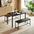 Ensemble Table à Manger Industrielle avec 2 Bancs, 4 Places, Noir / Marron Rustique / Blanc+Naturel / Gris, Pieds en Métal