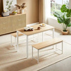 Ensemble Table à Manger Industrielle avec 2 Bancs, 4 Places, Noir / Marron Rustique / Blanc+Naturel / Gris, Pieds en Métal