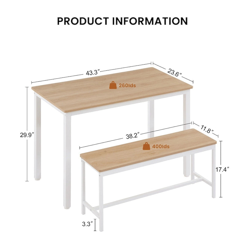 Ensemble Table à Manger Industrielle avec 2 Bancs, 4 Places, Noir / Marron Rustique / Blanc+Naturel / Gris, Pieds en Métal