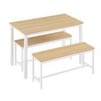 Ensemble Table à Manger Industrielle avec 2 Bancs, 4 Places, Noir / Marron Rustique / Blanc+Naturel / Gris, Pieds en Métal