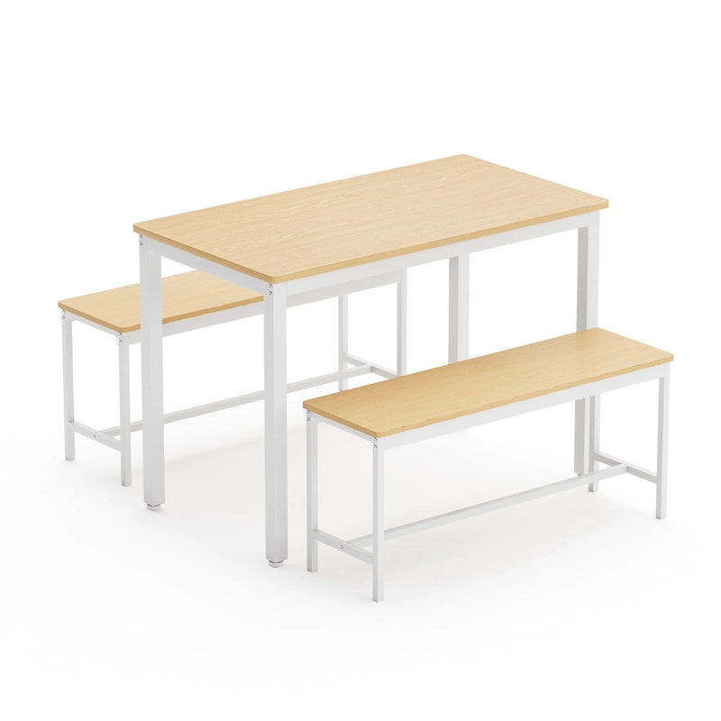 Ensemble Table à Manger Industrielle avec 2 Bancs, 4 Places, Noir / Marron Rustique / Blanc+Naturel / Gris, Pieds en Métal