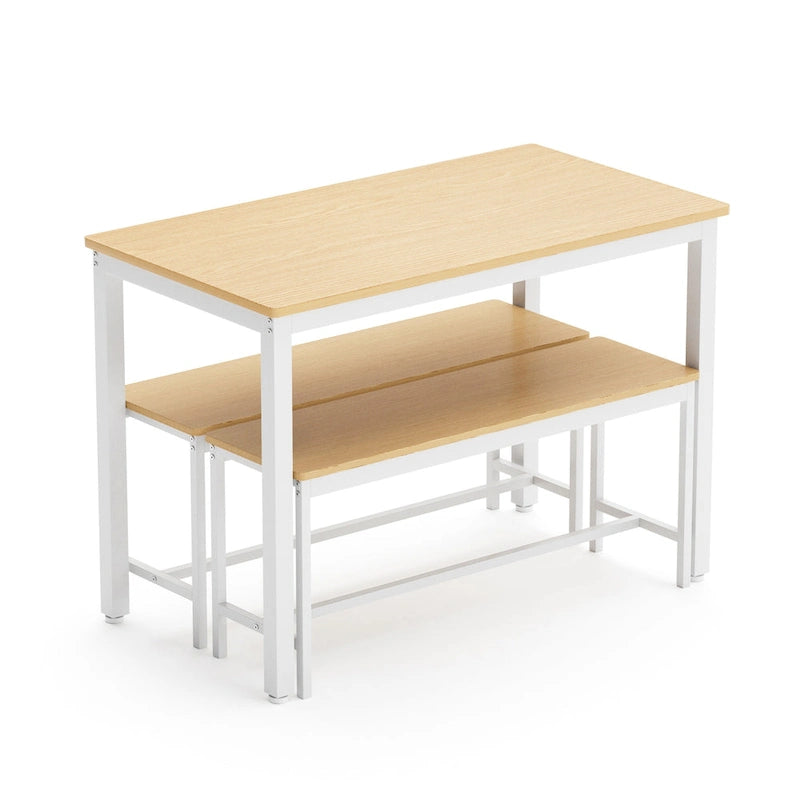 Ensemble Table à Manger Industrielle avec 2 Bancs, 4 Places, Noir / Marron Rustique / Blanc+Naturel / Gris, Pieds en Métal