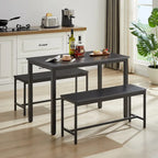 Ensemble Table à Manger Industrielle avec 2 Bancs, 4 Places, Noir / Marron Rustique / Blanc+Naturel / Gris, Pieds en Métal