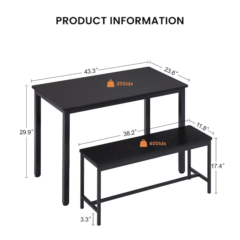 Ensemble Table à Manger Industrielle avec 2 Bancs, 4 Places, Noir / Marron Rustique / Blanc+Naturel / Gris, Pieds en Métal