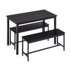 Ensemble Table à Manger Industrielle avec 2 Bancs, 4 Places, Noir / Marron Rustique / Blanc+Naturel / Gris, Pieds en Métal