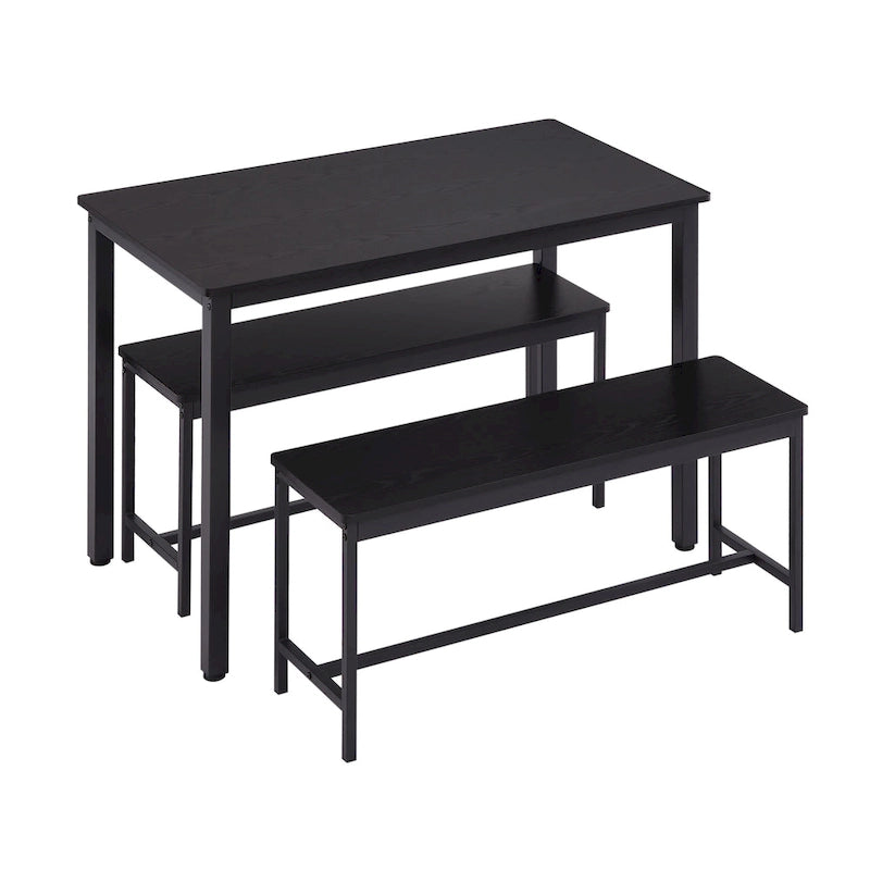 Ensemble Table à Manger Industrielle avec 2 Bancs, 4 Places, Noir / Marron Rustique / Blanc+Naturel / Gris, Pieds en Métal