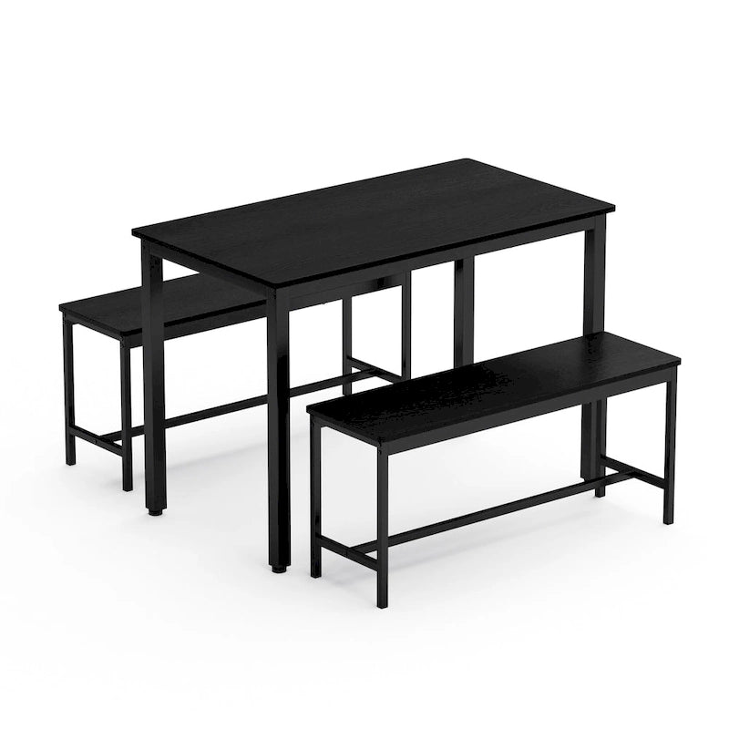 Ensemble Table à Manger Industrielle avec 2 Bancs, 4 Places, Noir / Marron Rustique / Blanc+Naturel / Gris, Pieds en Métal