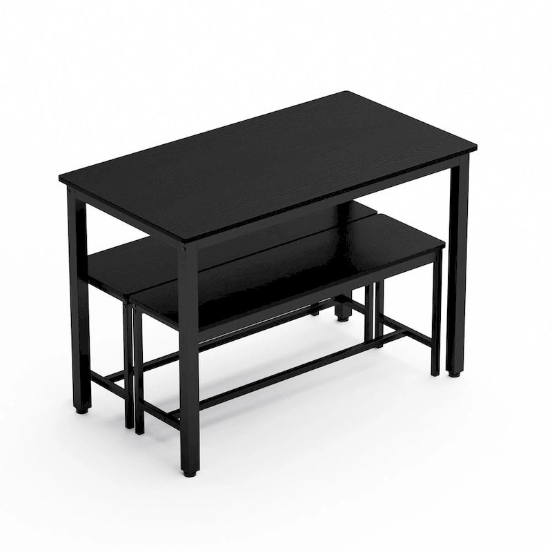 Ensemble Table à Manger Industrielle avec 2 Bancs, 4 Places, Noir / Marron Rustique / Blanc+Naturel / Gris, Pieds en Métal