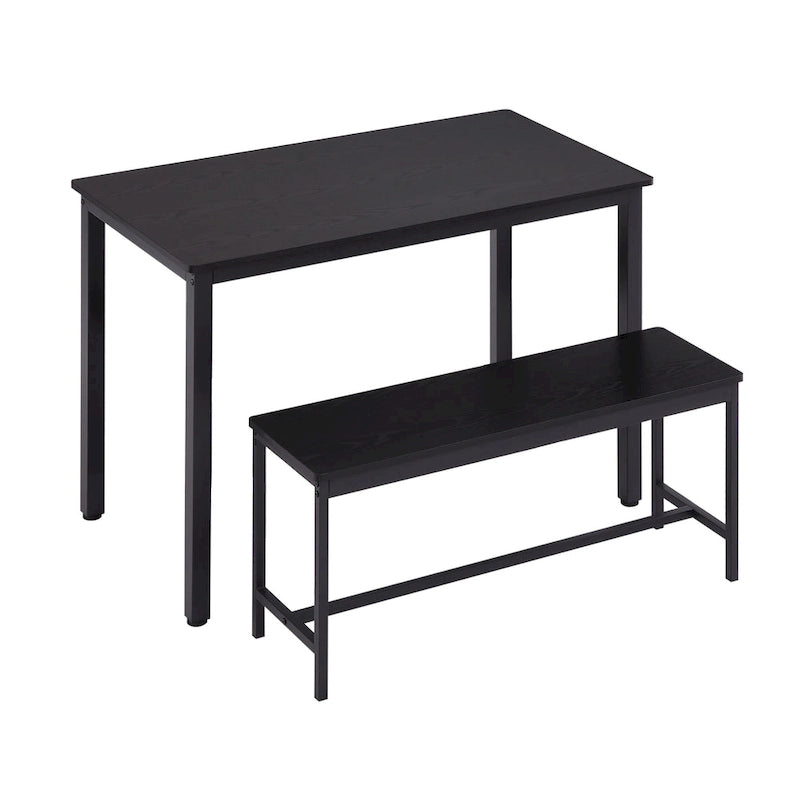 Ensemble Table à Manger Industrielle avec 2 Bancs, 4 Places, Noir / Marron Rustique / Blanc+Naturel / Gris, Pieds en Métal