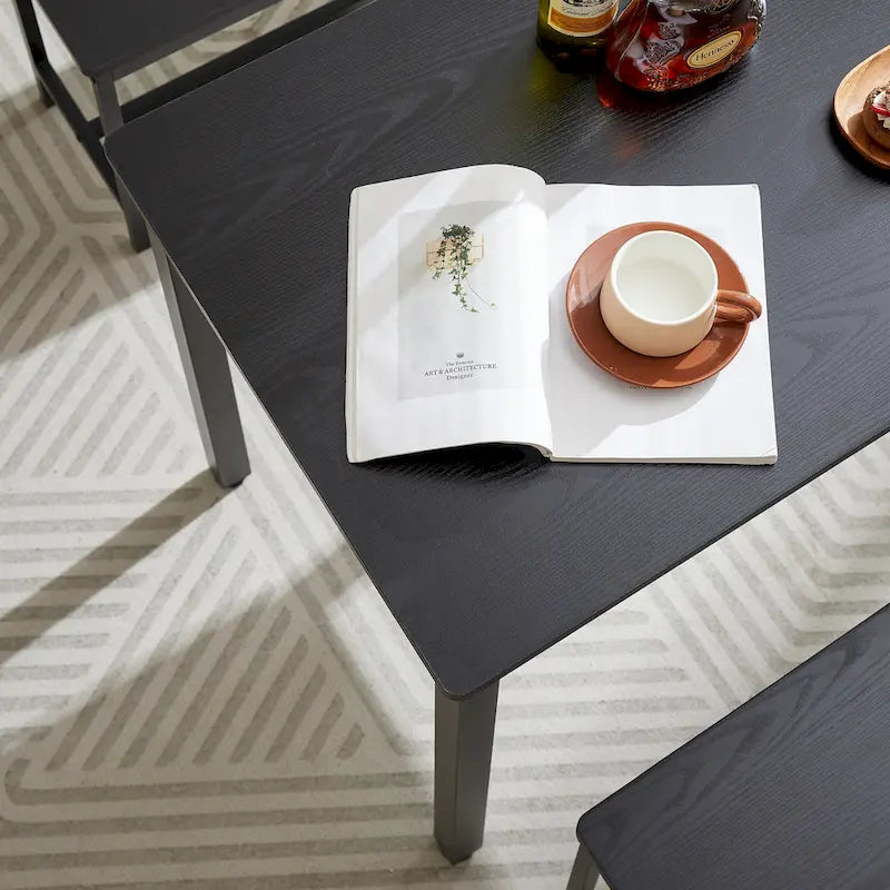 Ensemble Table à Manger Industrielle avec 2 Bancs, 4 Places, Noir / Marron Rustique / Blanc+Naturel / Gris, Pieds en Métal