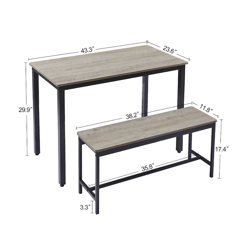 Ensemble Table à Manger Industrielle avec 2 Bancs, 4 Places, Noir / Marron Rustique / Blanc+Naturel / Gris, Pieds en Métal