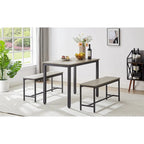Ensemble Table à Manger Industrielle avec 2 Bancs, 4 Places, Noir / Marron Rustique / Blanc+Naturel / Gris, Pieds en Métal