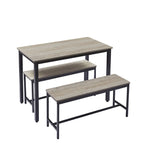 Ensemble Table à Manger Industrielle avec 2 Bancs, 4 Places, Noir / Marron Rustique / Blanc+Naturel / Gris, Pieds en Métal