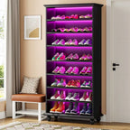 Meuble à chaussures haut à 9 niveaux avec éclairage LED 64 couleurs, peut contenir 30 paires (Blanc / Noir / Chêne)