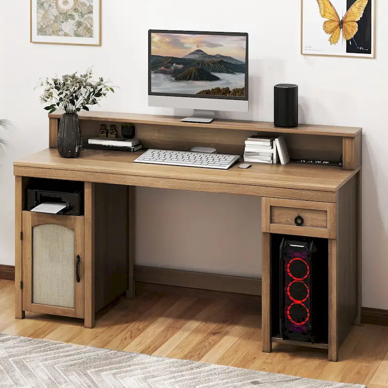 Bureau rustique en bois de ferme avec rangement, utilisateur unique
