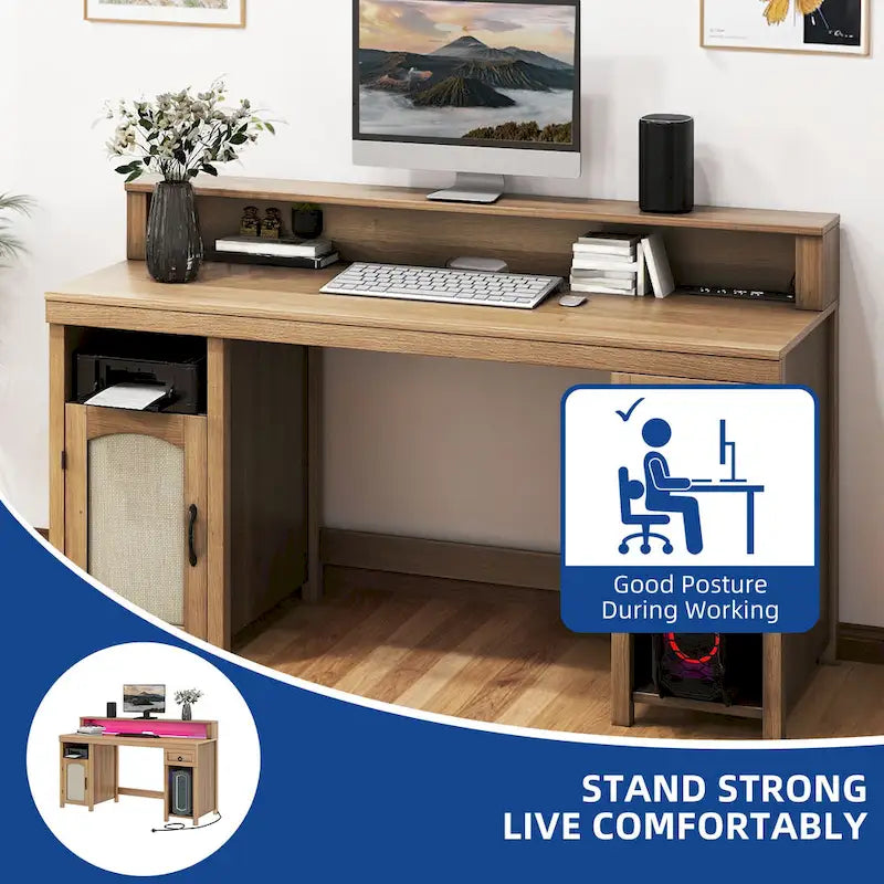Bureau rustique en bois de ferme avec rangement, utilisateur unique