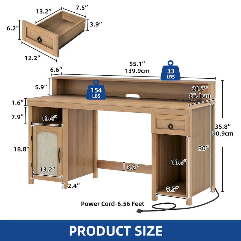 Bureau rustique en bois de ferme avec rangement, utilisateur unique